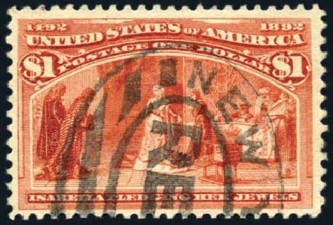 US Stamps Values Scott Cat. 241 - US$1.00 1893 Columbian Exposition. Harmer-Schau Auction Galleries, Feb 2010, Sale 84, Lot 1449