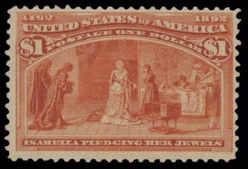 US Stamp Values Scott #241 - 1893 US$1.00 Columbian Exposition. H.R. Harmer, May 2014, Sale 3005, Lot 1179