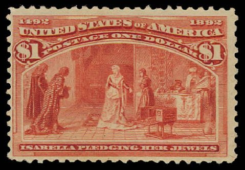 US Stamps Values Scott 241: 1893 US$1.00 Columbian Exposition. Daniel Kelleher Auctions, Jul 2011, Sale 625, Lot 829