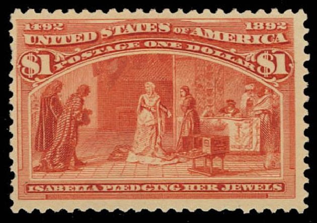 US Stamp Values Scott #241 - US$1.00 1893 Columbian Exposition. Daniel Kelleher Auctions, Oct 2011, Sale 626, Lot 239