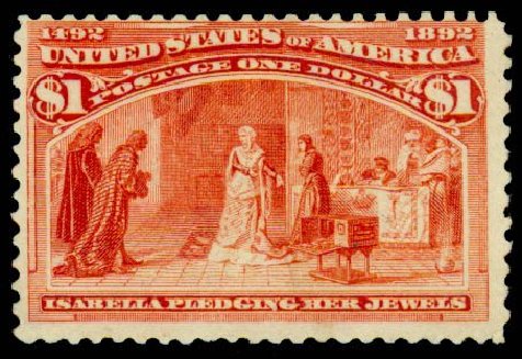 US Stamps Value Scott #241: US$1.00 1893 Columbian Exposition. Daniel Kelleher Auctions, Sep 2013, Sale 639, Lot 3319