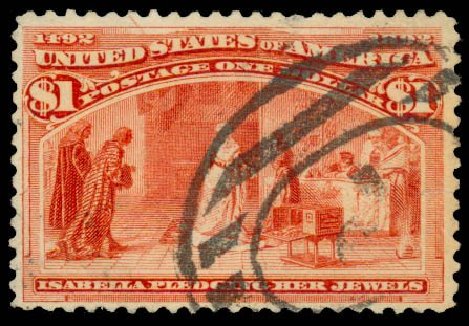 Cost of US Stamp Scott 241: US$1.00 1893 Columbian Exposition. Daniel Kelleher Auctions, Sep 2013, Sale 639, Lot 409