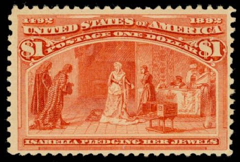 Cost of US Stamp Scott Catalog # 241 - 1893 US$1.00 Columbian Exposition. Daniel Kelleher Auctions, Oct 2014, Sale 660, Lot 2229