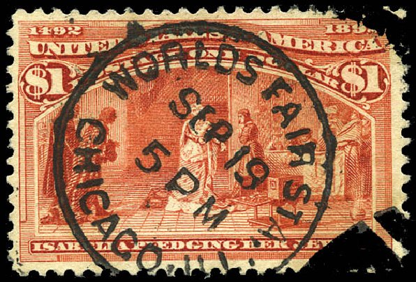 Costs of US Stamp Scott Catalog 241 - US$1.00 1893 Columbian Exposition. Matthew Bennett International, Sep 2011, Sale 338, Lot 1870