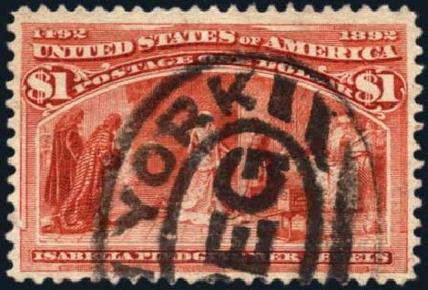 US Stamps Values Scott Cat. # 241: US$1.00 1893 Columbian Exposition. Harmer-Schau Auction Galleries, Jan 2014, Sale 100, Lot 500