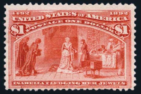 Price of US Stamp Scott Catalogue 241: 1893 US$1.00 Columbian Exposition. Harmer-Schau Auction Galleries, Aug 2014, Sale 102, Lot 1850
