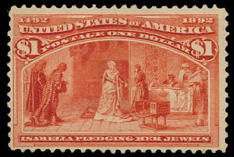 US Stamp Prices Scott # 241: 1893 US$1.00 Columbian Exposition. Daniel Kelleher Auctions, Jun 2012, Sale 630, Lot 1540