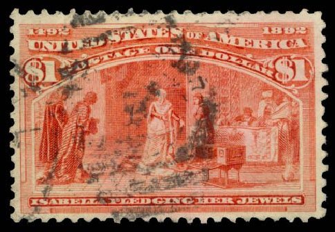 Value of US Stamps Scott #241 - US$1.00 1893 Columbian Exposition. Daniel Kelleher Auctions, Sep 2013, Sale 639, Lot 3320