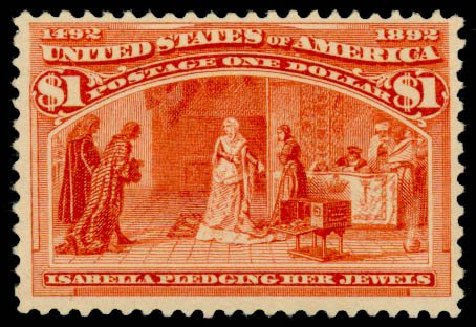 Prices of US Stamps Scott Cat. 241: US$1.00 1893 Columbian Exposition. Daniel Kelleher Auctions, Dec 2013, Sale 640, Lot 200