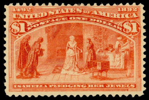 US Stamps Prices Scott Catalogue 241 - 1893 US$1.00 Columbian Exposition. Daniel Kelleher Auctions, Mar 2014, Sale 648, Lot 2100