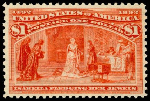 US Stamp Prices Scott Catalog #241 - 1893 US$1.00 Columbian Exposition. Daniel Kelleher Auctions, Sep 2014, Sale 655, Lot 320