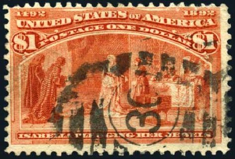US Stamp Value Scott Catalog 241 - 1893 US$1.00 Columbian Exposition. Harmer-Schau Auction Galleries, Oct 2008, Sale 79, Lot 131