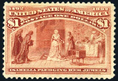 US Stamp Prices Scott Catalog 241 - 1893 US$1.00 Columbian Exposition. Harmer-Schau Auction Galleries, Feb 2009, Sale 80, Lot 1211