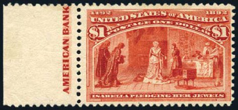 Costs of US Stamps Scott Catalog 241: US$1.00 1893 Columbian Exposition. Harmer-Schau Auction Galleries, Aug 2011, Sale 90, Lot 1361