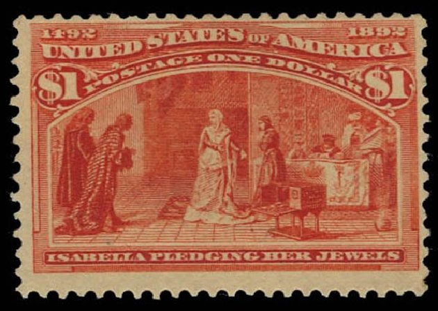 US Stamp Values Scott Catalog 241: US$1.00 1893 Columbian Exposition. Daniel Kelleher Auctions, Oct 2011, Sale 626, Lot 241