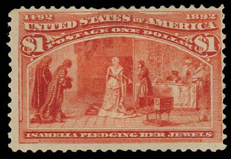 Values of US Stamps Scott Catalog 241 - 1893 US$1.00 Columbian Exposition. Daniel Kelleher Auctions, Jun 2012, Sale 630, Lot 1541