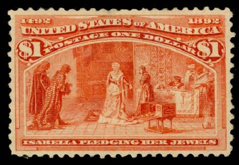 Costs of US Stamp Scott Catalogue #241 - 1893 US$1.00 Columbian Exposition. Daniel Kelleher Auctions, Sep 2014, Sale 655, Lot 321