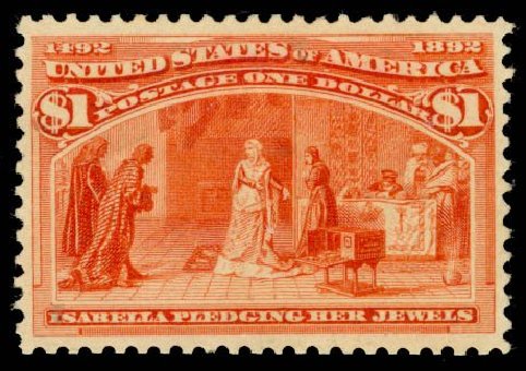 Costs of US Stamp Scott Catalogue 241: 1893 US$1.00 Columbian Exposition. Daniel Kelleher Auctions, Oct 2014, Sale 660, Lot 2231