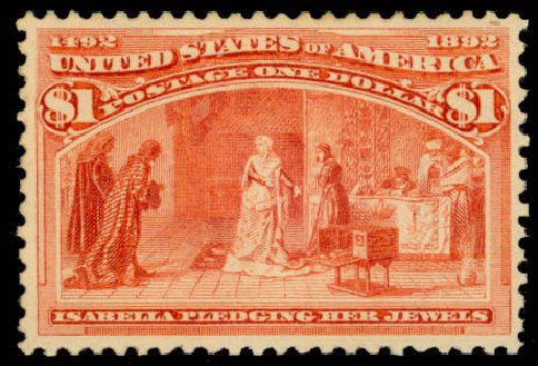 US Stamps Values Scott Catalog #241 - 1893 US$1.00 Columbian Exposition. Daniel Kelleher Auctions, Jan 2015, Sale 663, Lot 1471