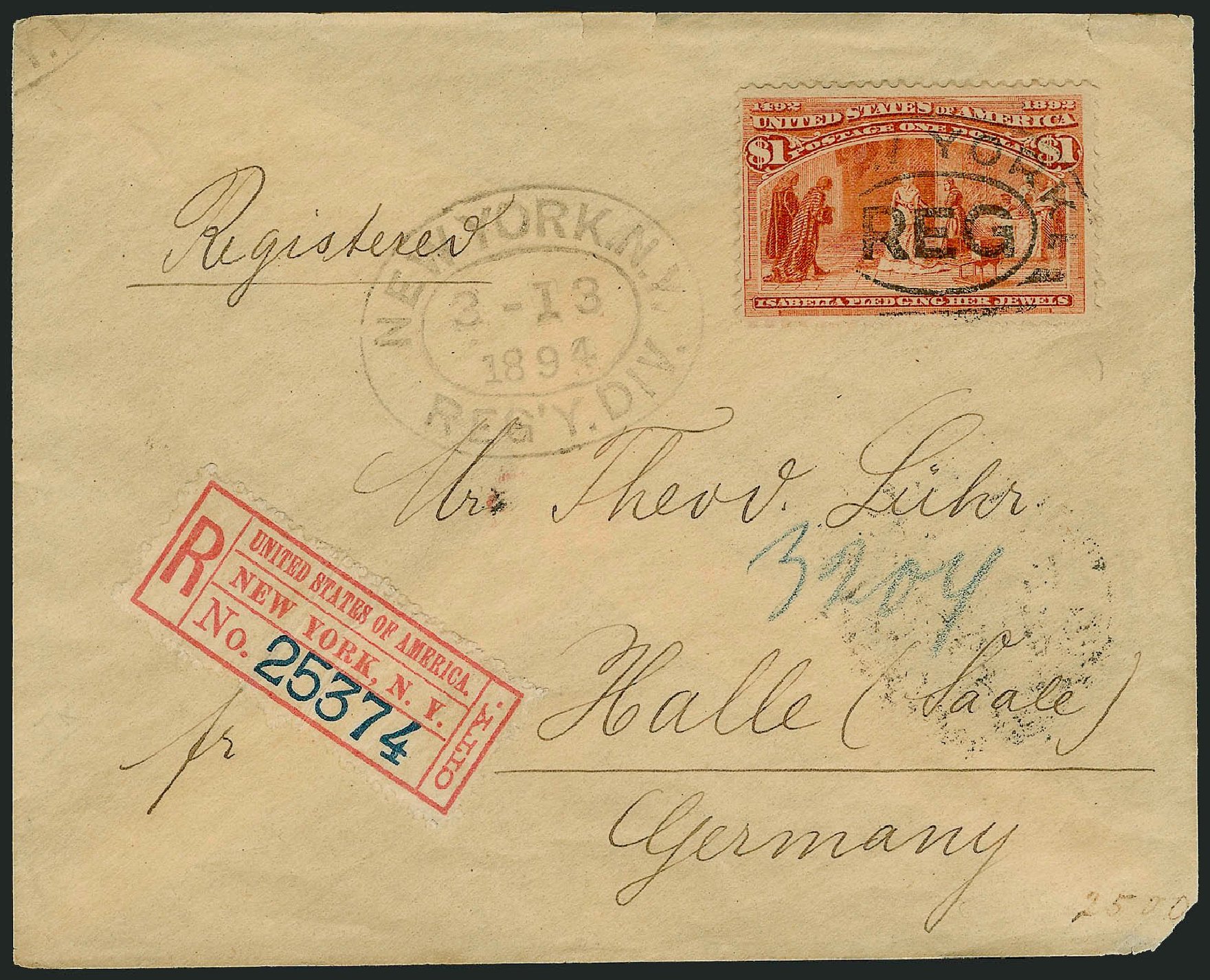 US Stamps Prices Scott Cat. 241: 1893 US$1.00 Columbian Exposition. Robert Siegel Auction Galleries, Nov 2014, Sale 1084, Lot 3551