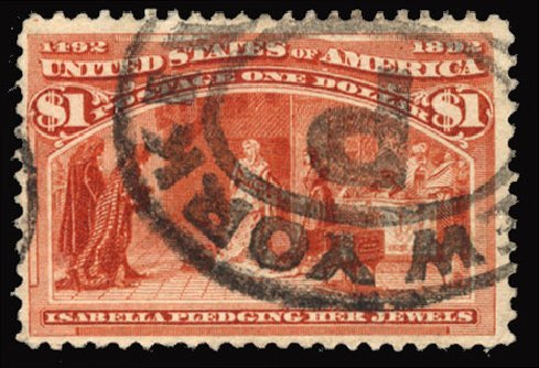 Costs of US Stamp Scott Cat. 241: 1893 US$1.00 Columbian Exposition. Cherrystone Auctions, Jun 2012, Sale 201206, Lot 104
