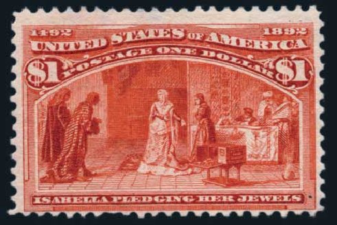US Stamp Values Scott Catalogue 241: 1893 US$1.00 Columbian Exposition. Harmer-Schau Auction Galleries, Aug 2014, Sale 102, Lot 1844