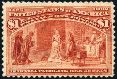 Prices of US Stamp Scott Cat. 241 - 1893 US$1.00 Columbian Exposition. Harmer-Schau Auction Galleries, Feb 2010, Sale 84, Lot 1444