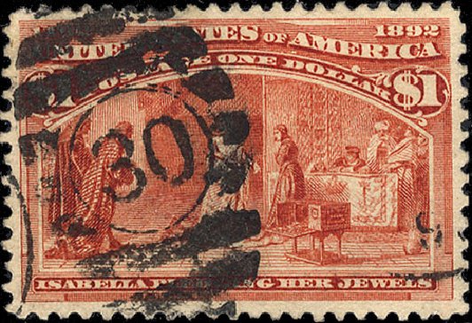 US Stamp Values Scott #241 - 1893 US$1.00 Columbian Exposition. Cherrystone Auctions, Nov 2008, Sale 200811, Lot 1085