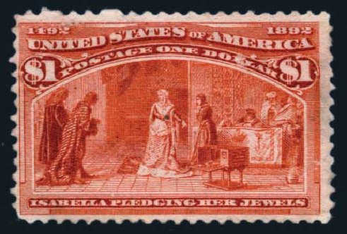 US Stamps Values Scott Catalog 241: 1893 US$1.00 Columbian Exposition. Harmer-Schau Auction Galleries, Aug 2014, Sale 102, Lot 1845