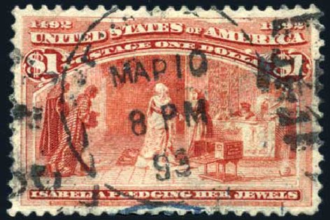 US Stamp Price Scott #241 - US$1.00 1893 Columbian Exposition. Harmer-Schau Auction Galleries, Feb 2010, Sale 84, Lot 1445