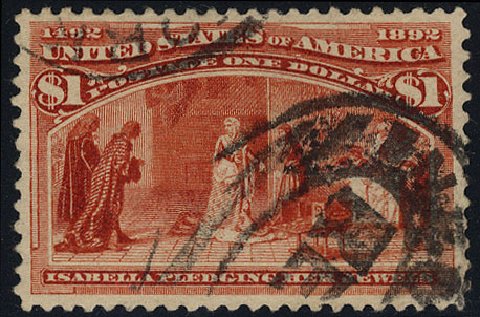 US Stamps Values Scott #241: 1893 US$1.00 Columbian Exposition. Cherrystone Auctions, May 2008, Sale 200805, Lot 202