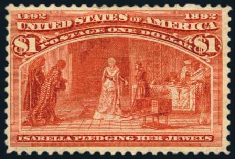 Costs of US Stamp Scott Catalog #241: US$1.00 1893 Columbian Exposition. Harmer-Schau Auction Galleries, Aug 2014, Sale 102, Lot 1842