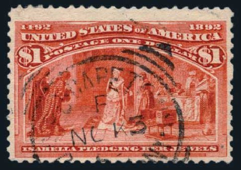 Values of US Stamp Scott Cat. #241 - US$1.00 1893 Columbian Exposition. Harmer-Schau Auction Galleries, Aug 2014, Sale 102, Lot 1852