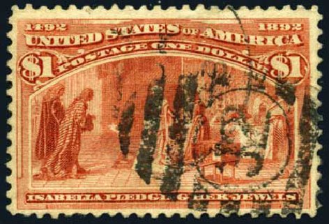 Cost of US Stamp Scott Cat. 241: US$1.00 1893 Columbian Exposition. Harmer-Schau Auction Galleries, Oct 2008, Sale 79, Lot 132
