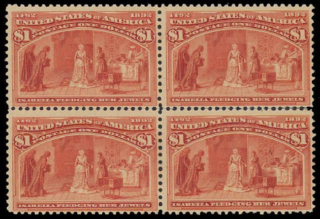 Values of US Stamp Scott Catalogue #241 - 1893 US$1.00 Columbian Exposition. Daniel Kelleher Auctions, Apr 2012, Sale 629, Lot 242