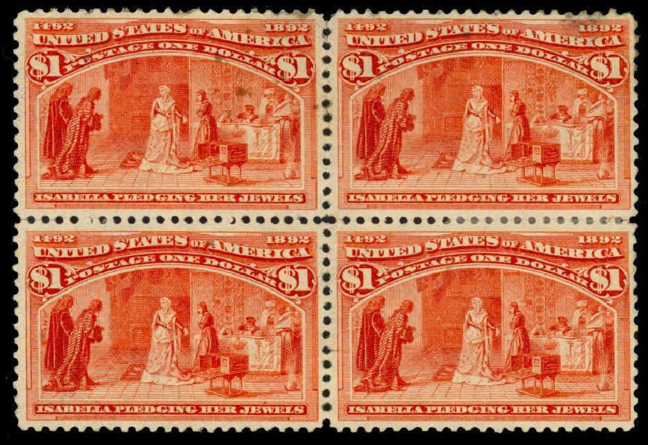 Value of US Stamp Scott Cat. #241: 1893 US$1.00 Columbian Exposition. Daniel Kelleher Auctions, Dec 2013, Sale 640, Lot 202
