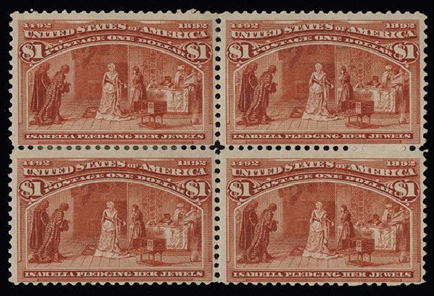 Value of US Stamp Scott Catalog 241 - 1893 US$1.00 Columbian Exposition. Spink Shreves Galleries, Aug 2013, Sale 144, Lot 182