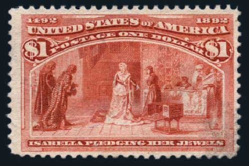 US Stamp Price Scott Cat. # 241: 1893 US$1.00 Columbian Exposition. Harmer-Schau Auction Galleries, Aug 2014, Sale 102, Lot 1853