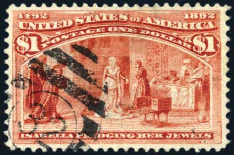 Price of US Stamps Scott Catalog #241 - 1893 US$1.00 Columbian Exposition. Harmer-Schau Auction Galleries, Feb 2009, Sale 80, Lot 1213