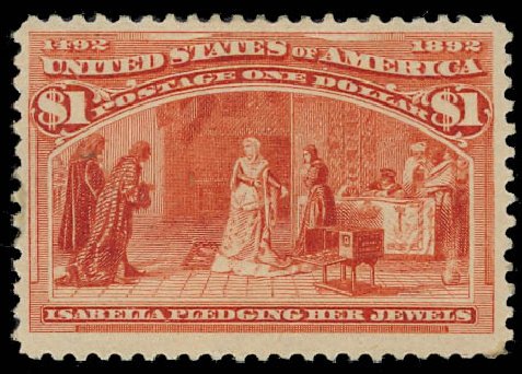US Stamps Values Scott Catalogue # 241: 1893 US$1.00 Columbian Exposition. Daniel Kelleher Auctions, Jan 2012, Sale 628, Lot 363