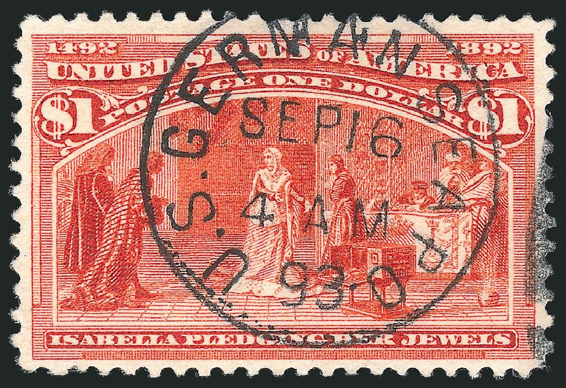Values of US Stamp Scott Catalogue # 241 - 1893 US$1.00 Columbian Exposition. Robert Siegel Auction Galleries, Jul 2013, Sale 1050, Lot 373