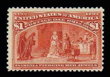 US Stamps Values Scott # 241: US$1.00 1893 Columbian Exposition. Matthew Bennett International, Jun 2007, Sale 319, Lot 1266