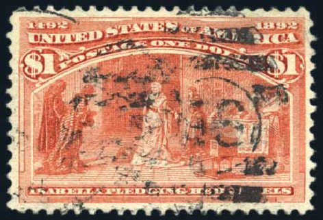 US Stamp Value Scott Catalog 241: US$1.00 1893 Columbian Exposition. Harmer-Schau Auction Galleries, Aug 2011, Sale 90, Lot 1366