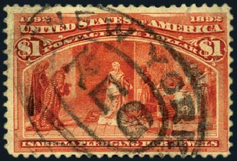 US Stamps Values Scott Catalog #241: 1893 US$1.00 Columbian Exposition. Harmer-Schau Auction Galleries, Jan 2013, Sale 96, Lot 506