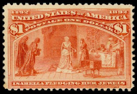 Values of US Stamps Scott Cat. 241: US$1.00 1893 Columbian Exposition. Daniel Kelleher Auctions, Apr 2013, Sale 636, Lot 196
