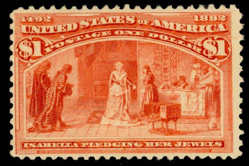 Costs of US Stamp Scott # 241: US$1.00 1893 Columbian Exposition. Daniel Kelleher Auctions, Jan 2015, Sale 663, Lot 1476