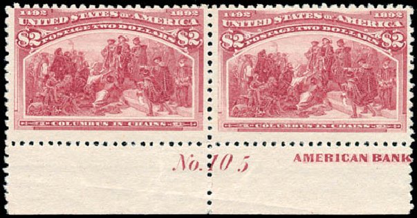 US Stamps Values Scott Cat. 242: 1893 US$2.00 Columbian Exposition. Schuyler J. Rumsey Philatelic Auctions, Apr 2015, Sale 60, Lot 2737