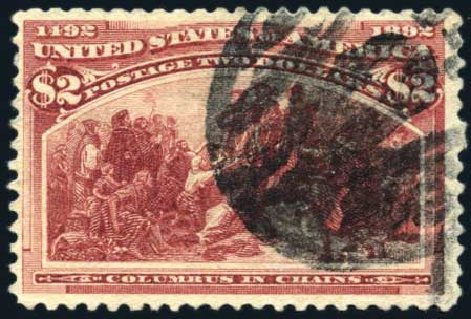 Values of US Stamp Scott 242: 1893 US$2.00 Columbian Exposition. Harmer-Schau Auction Galleries, Feb 2010, Sale 84, Lot 1459
