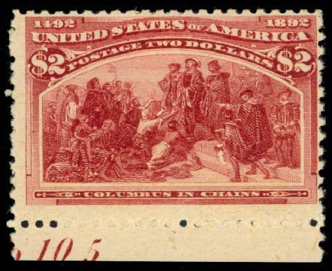 Values of US Stamps Scott Catalog #242: 1893 US$2.00 Columbian Exposition. Daniel Kelleher Auctions, Apr 2013, Sale 636, Lot 199
