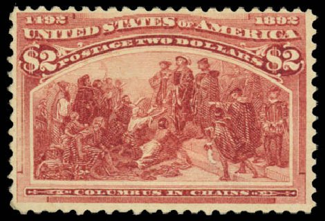 Values of US Stamp Scott Catalogue #242: 1893 US$2.00 Columbian Exposition. Daniel Kelleher Auctions, Jan 2015, Sale 663, Lot 1479